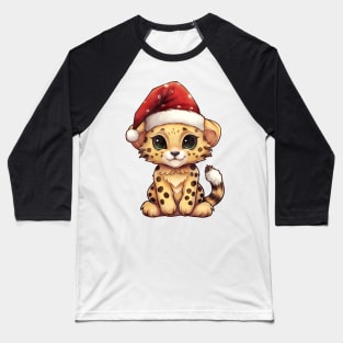 Cheetah in Santa Hat Baseball T-Shirt